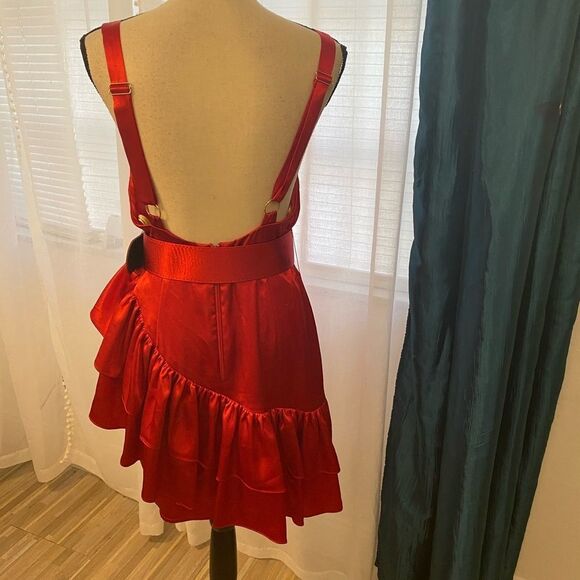 Bronx and Banco red satin belted dress, size XL (10) - Picture 10 of 14